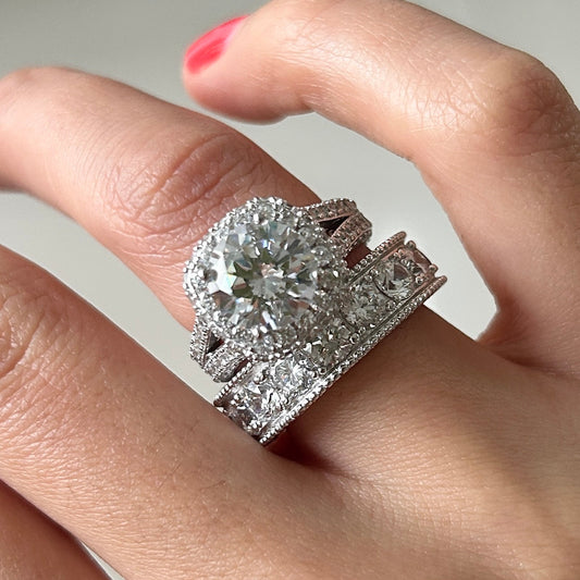 Size 5.5 | Round Cut Split Shank Halo 2-Piece Bridal Sets in 925 Sterling Silver Shineofdiamond