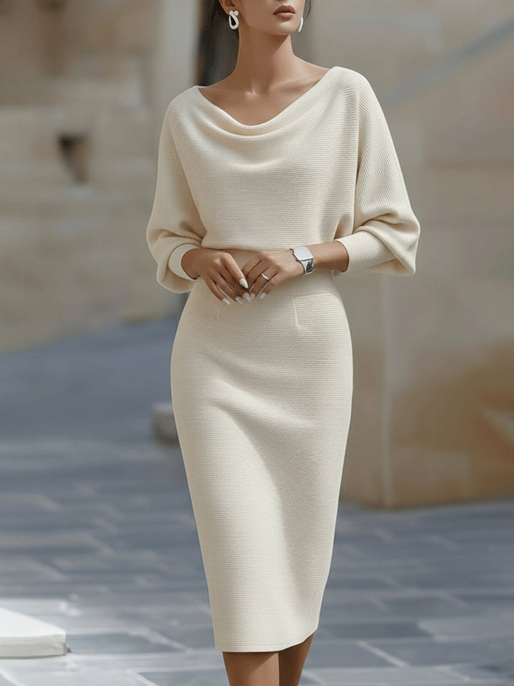 White Draped Batwing Midi Dress XYS