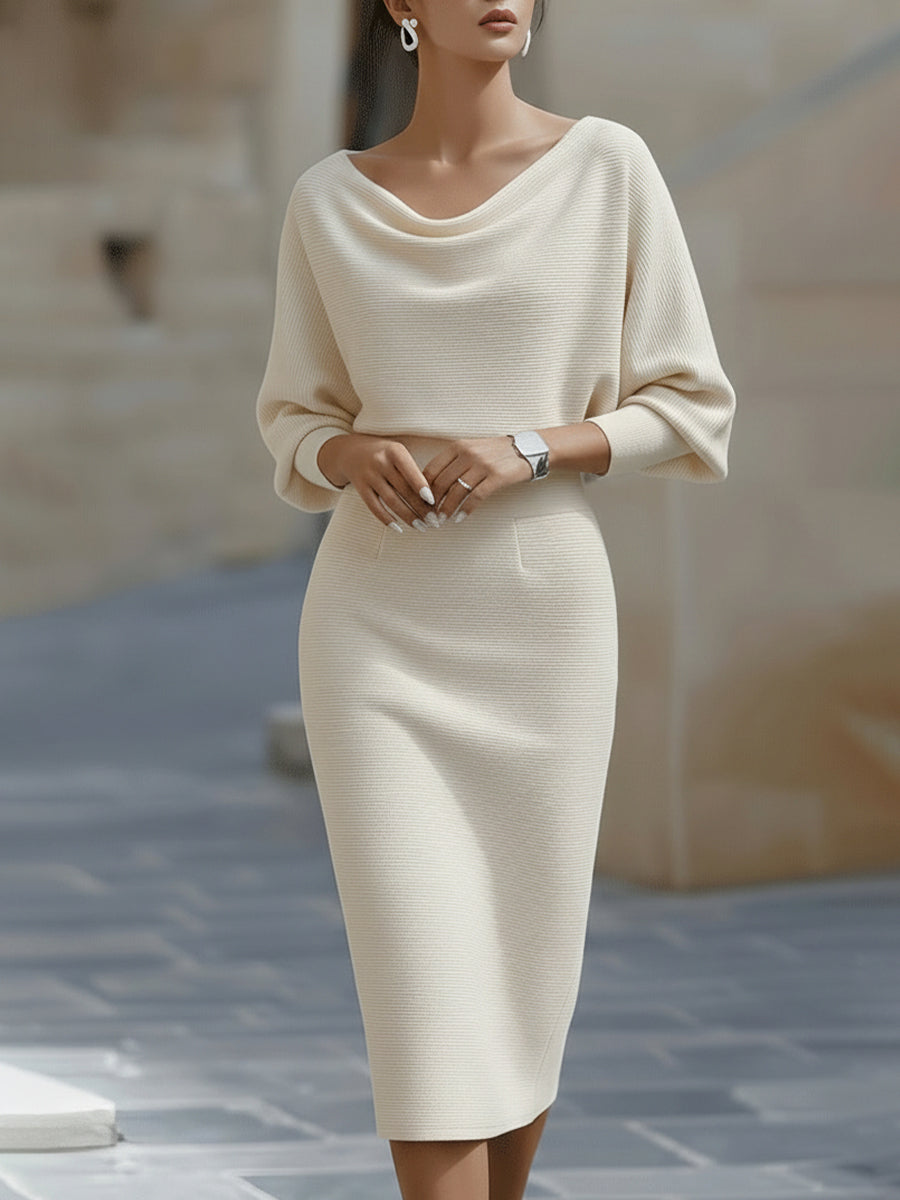 White Draped Batwing Midi Dress XYS