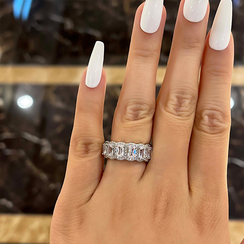 5PCS Cushion Cut Wedding Band Set in Sterling Silver Shineofdiamond