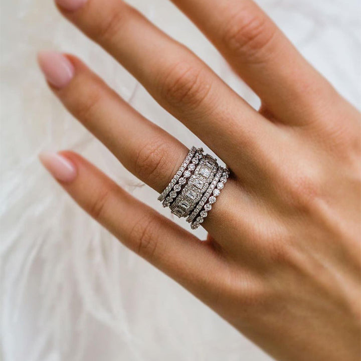 5PCS Cushion Cut Wedding Band Set in Sterling Silver Shineofdiamond