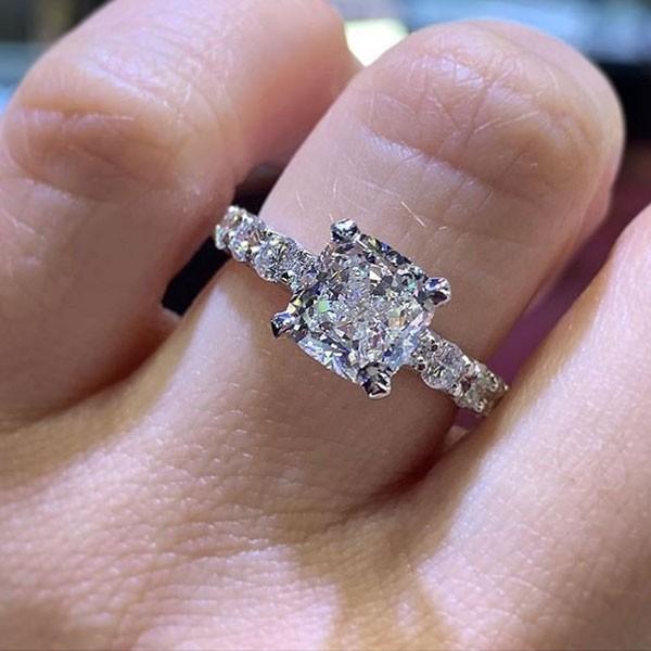 Princess Cut Eternity Sterling Silver Engagement Ring Shineofdiamond