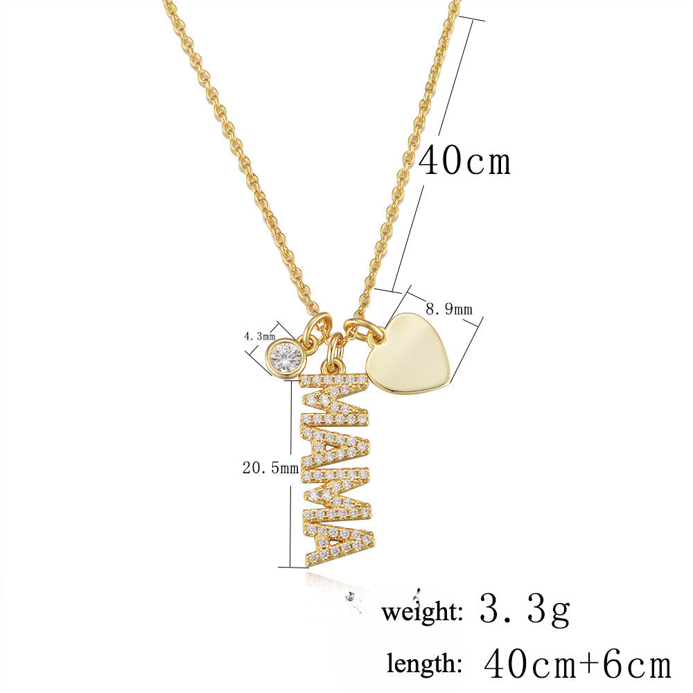 Simple MAMA Design Silver Necklace For Mom Shine of Diamond