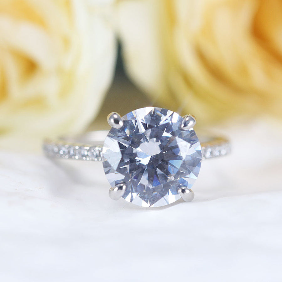 Classic Round Cut Sterling Silver Ring With Half Eternity Band Shine of Diamond