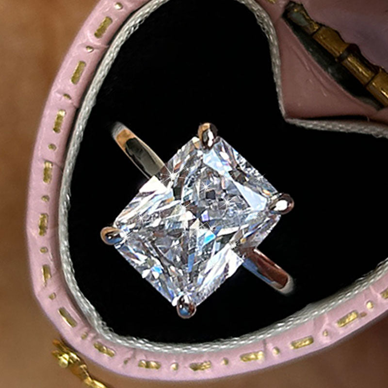 Radiant Cut Moissanite Sterling Silver Engagement Ring shineofdiamond