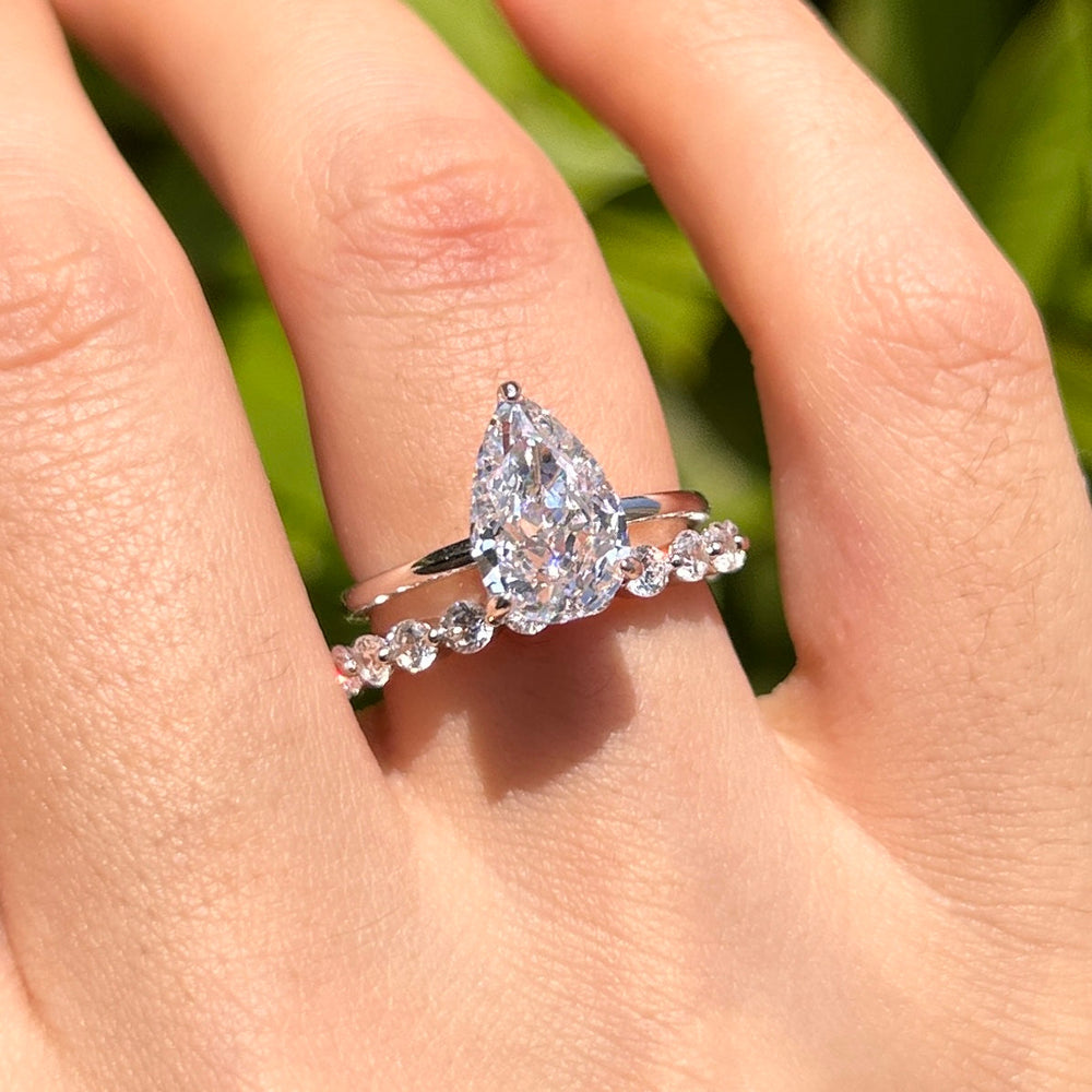 Classic 2 Pcs Pear Cut Sterling Silver Bridal Set Carly Jewelry