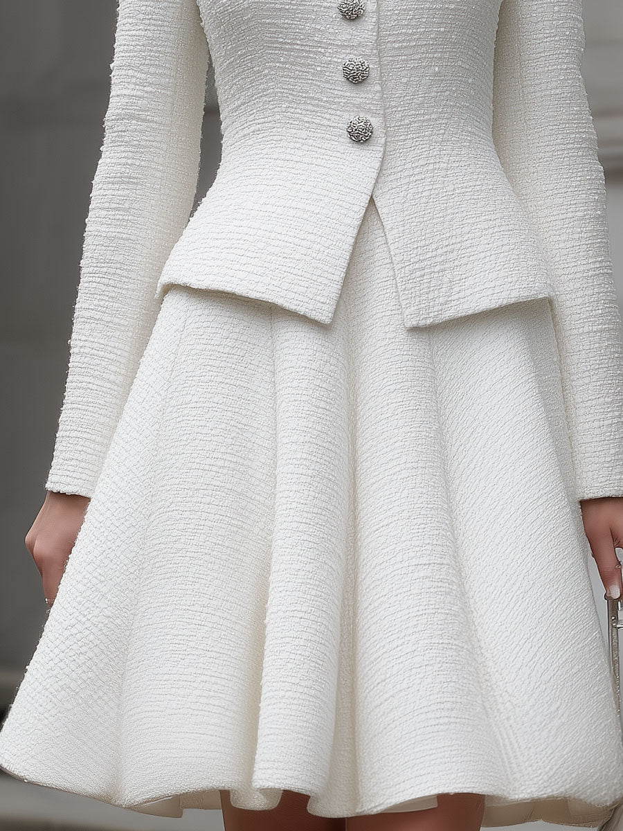 Casa Laro Presents The Elegant White Textured Tweed Two-Piece Set SN