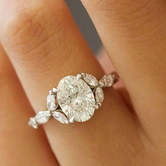 Oval Cut Engagement Ring With Marquise Side Stones Shineofidamond
