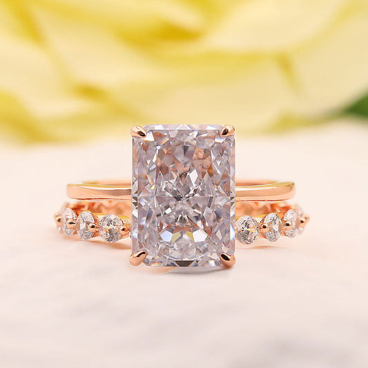 Stunning Radiant Cut Sterling Silver Bridal Set In Rose Golden Tone Shineofdiamond