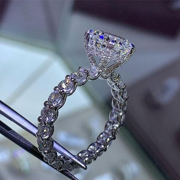 Princess Cut Eternity Sterling Silver Engagement Ring Shineofdiamond