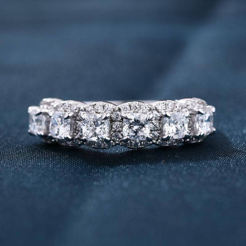 Cushion Cut Halo Wedding Band In Sterling Silver Shineofdiamond
