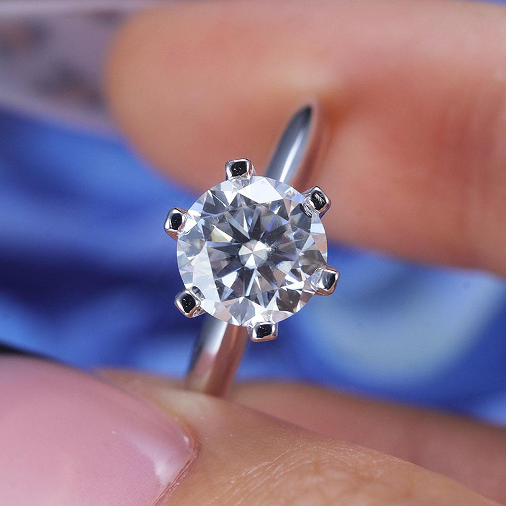 ShineofDiamond Simple Round Cut Moissanite Sterling Silver Ring Shine of Diamond