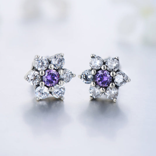 Cute 6 Petal Flower Earrings Stud shine of diamond