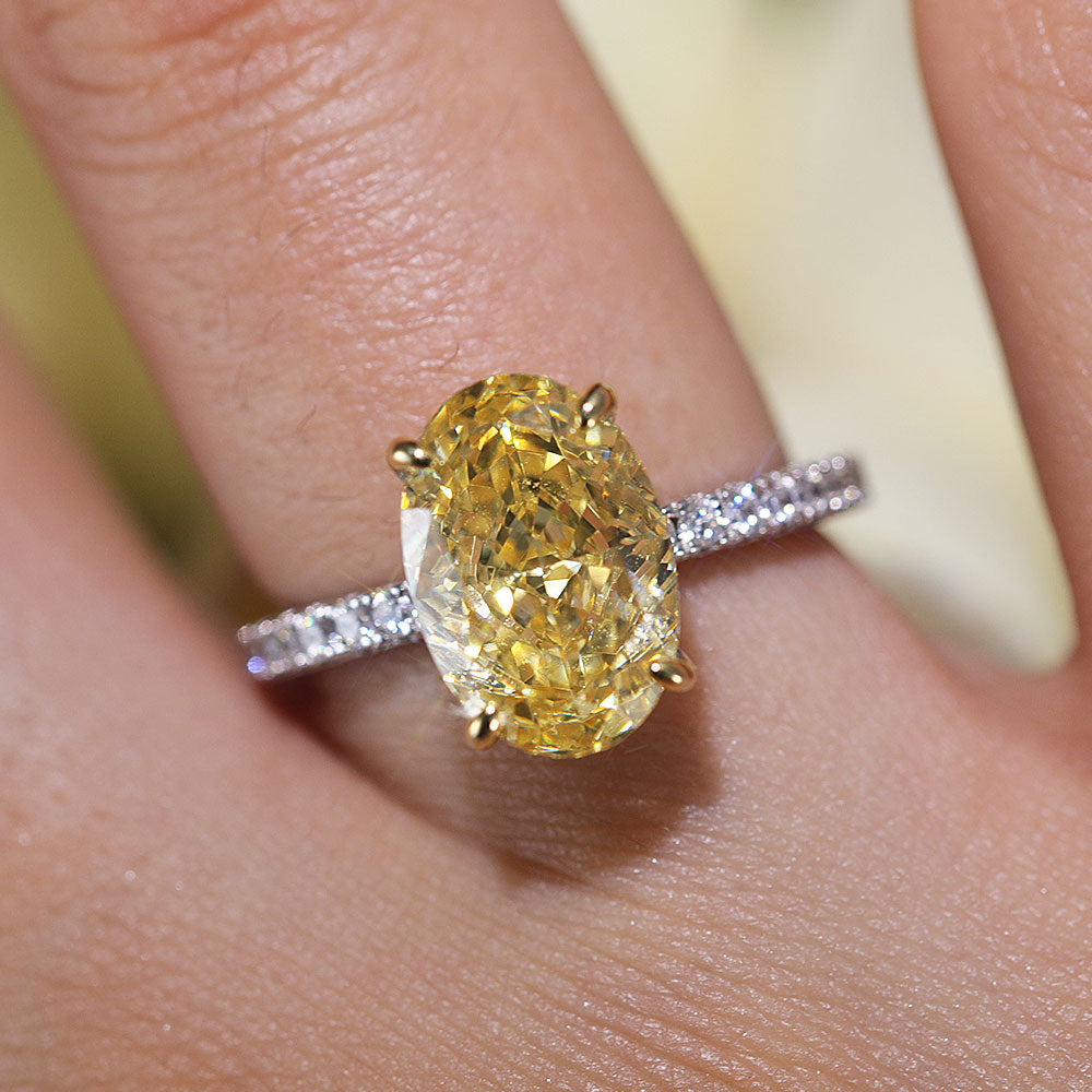 Vintage Yellow Oval Cut Sterling Silver Engagement Ring Shine of Diamond