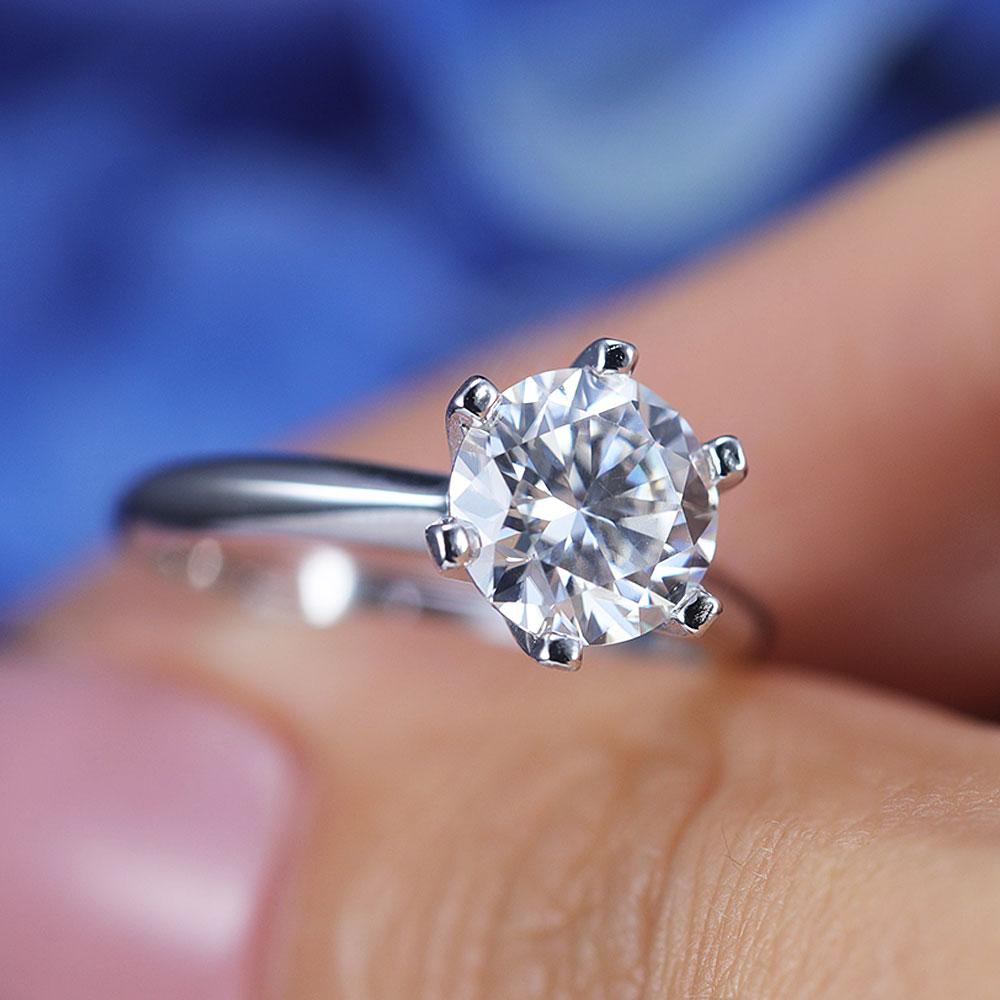 ShineofDiamond Simple Round Cut Moissanite Sterling Silver Ring Shine of Diamond