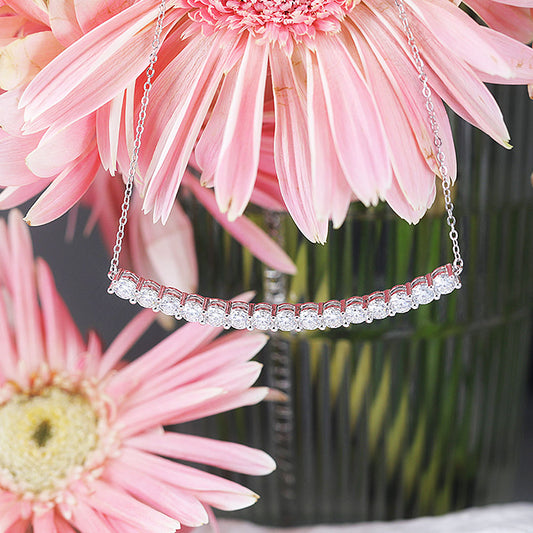 Smile Design Paved Sterling Silver Moissanite Necklace Shine of Diamond