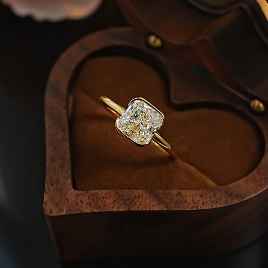 Vintage Solitaire Radiant Cut Engagement Ring In Golden Tone shine of diamond