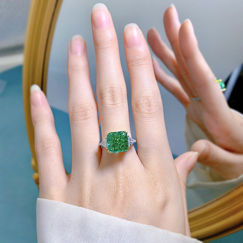 Two Tone Radiant Cut Three Stone Paraiba Sterling Silver Engagement Ring Shineofdiamond