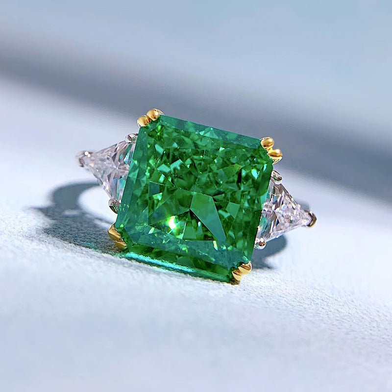 Two Tone Radiant Cut Three Stone Paraiba Sterling Silver Engagement Ring Shineofdiamond