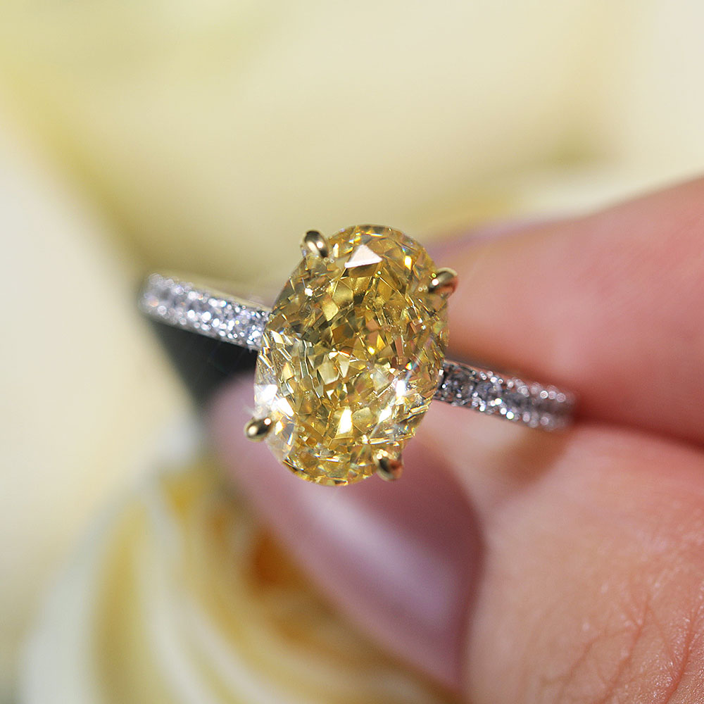 Vintage Yellow Oval Cut Sterling Silver Engagement Ring Shine of Diamond