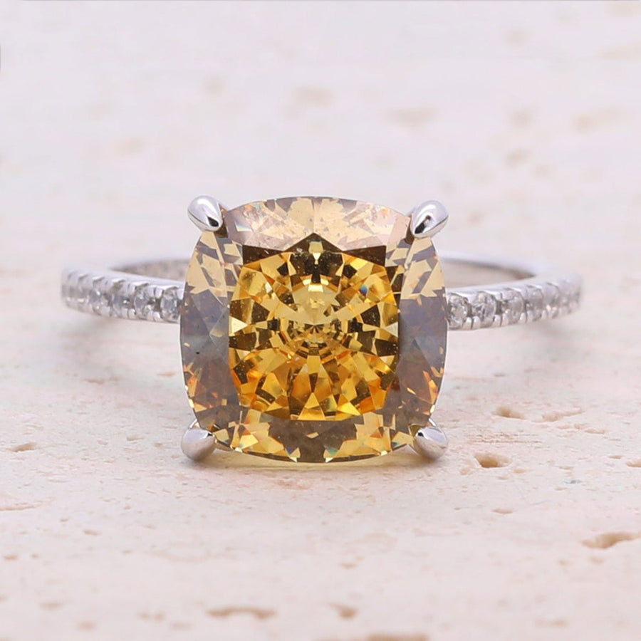5.0ct Cushion Cut Yellow Gemstone Sterling Silver Bridal Set shine of diamond