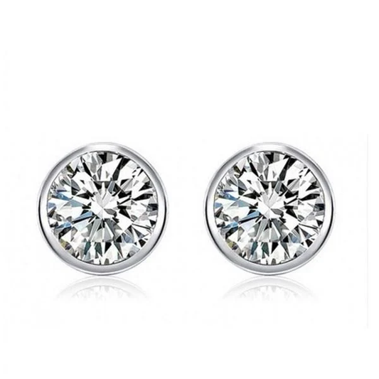 Classic Bezel Sterling Silver Stud Earrings Shineofidamond