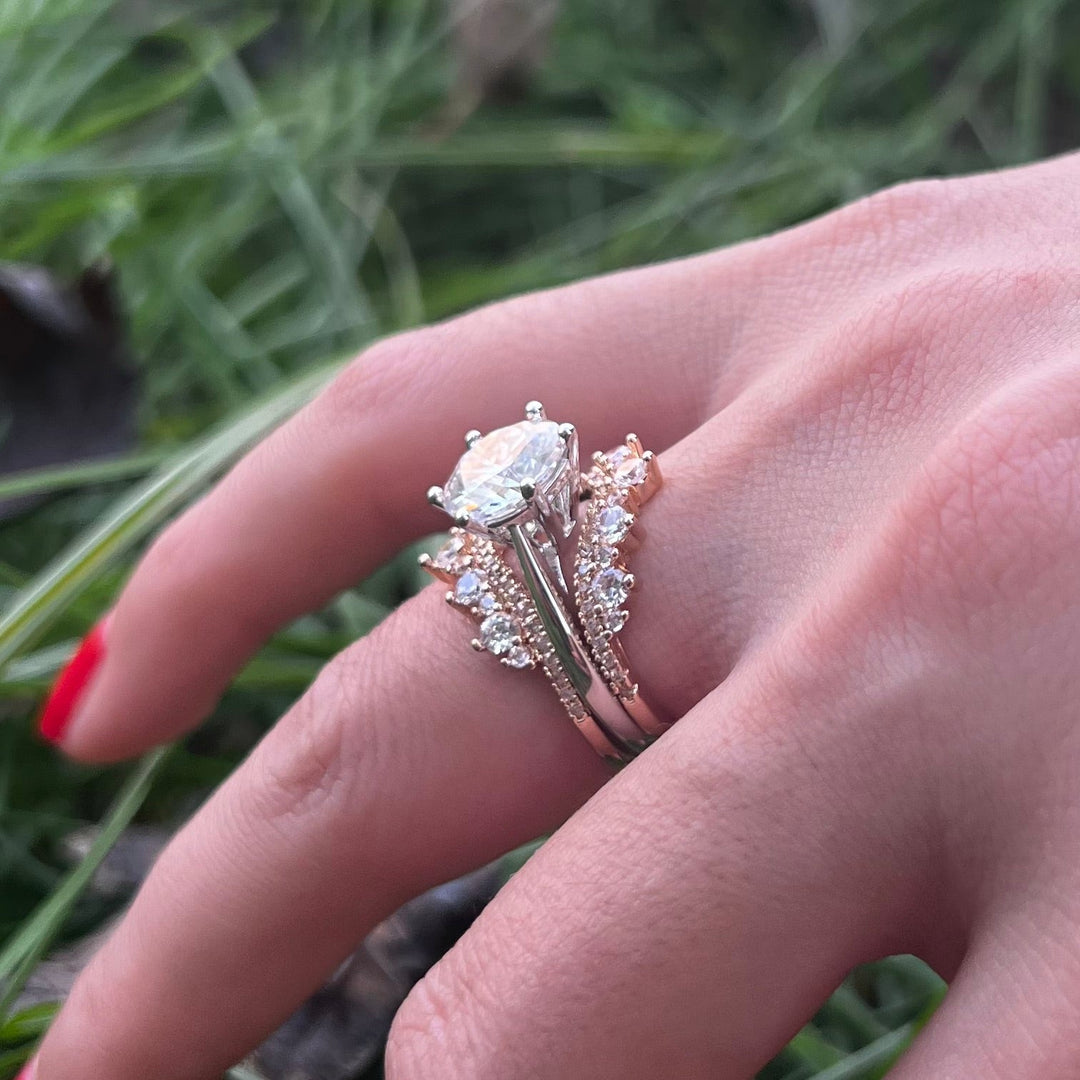 2 Pcs Round Cut Insert Bridal Set In Sterling Silver Shine of Diamond