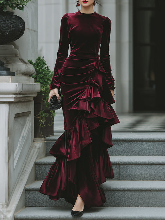 Long Sleeve Ruffled Tier Evening Gown XYS