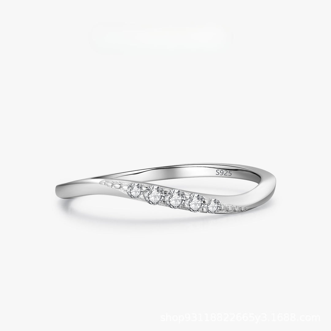 Simple Wave Design Sterling Silver Band Shine of Diamond