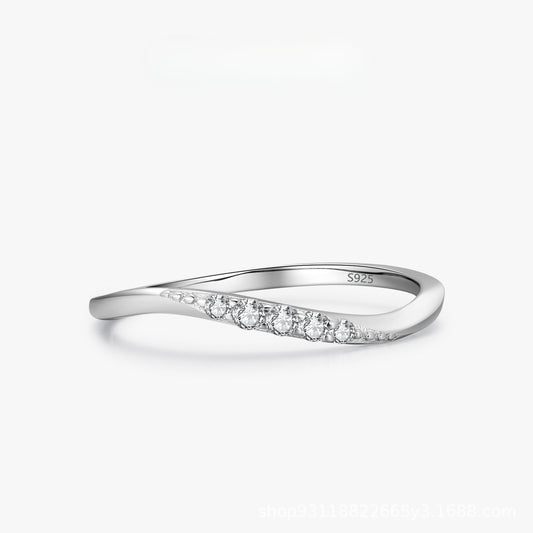 Simple Wave Design Sterling Silver Band Shine of Diamond