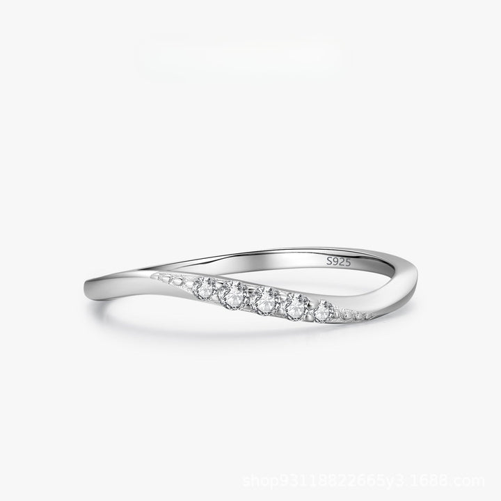 Simple Wave Design Sterling Silver Band Shine of Diamond