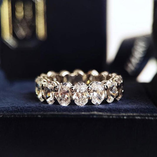 Oval Cut Sterling Silver Eternity Wedding Band Shineofidamond