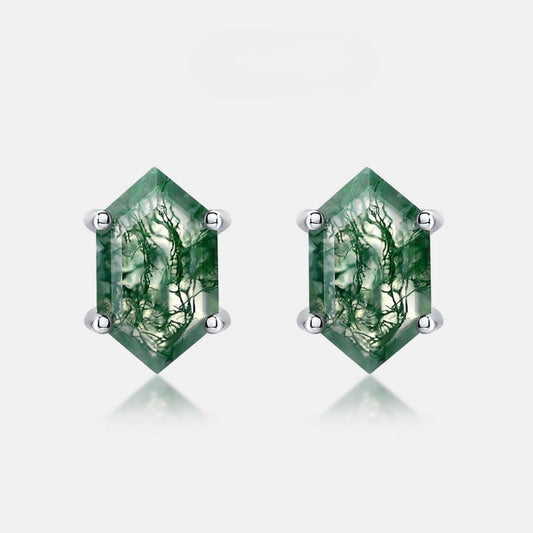 Geometric Green Moss Agate Sterling Silver Stud Earrings Carly Jewelry