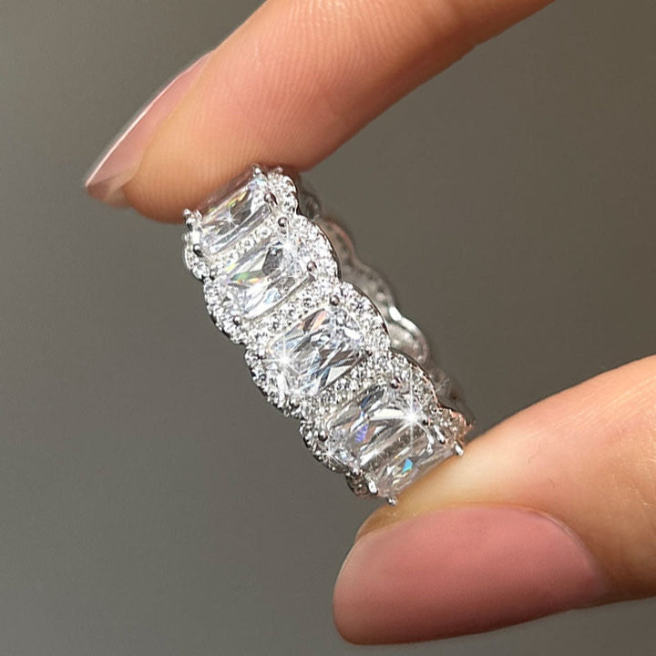 Eternity Radiant Cut Moissanite Sterling Silver Wedding Band shineofdiamond