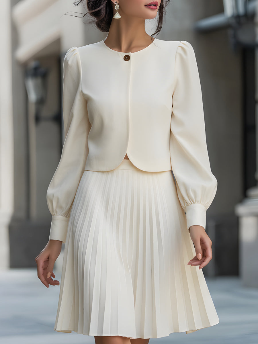 Elegant Pleated Skirt Set With Cropped Jacket MLZ
