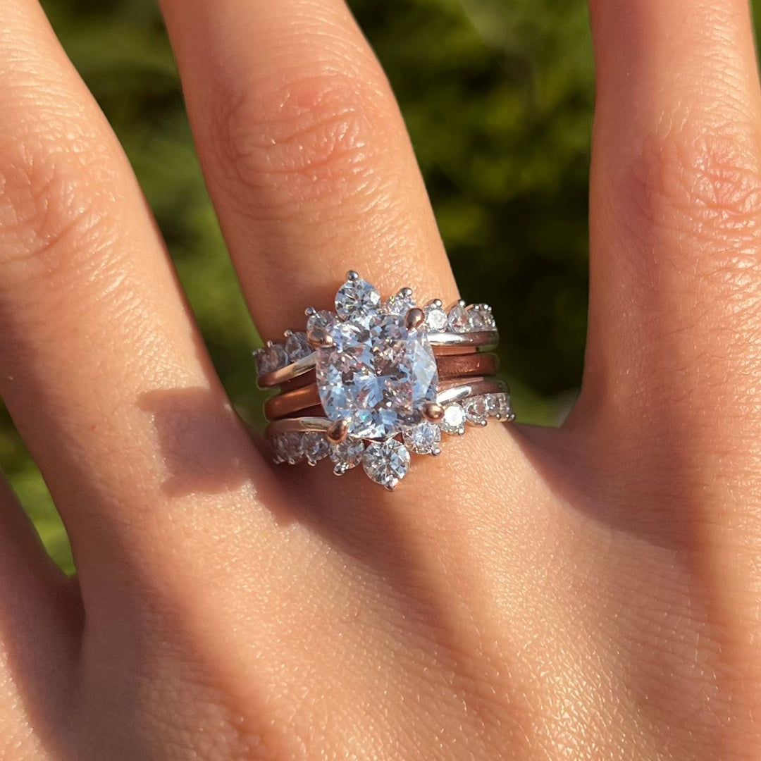 Luxury 2 Pcs Cushion Cut Halo Design With Insert Band Bridal Set Shine of Diamond