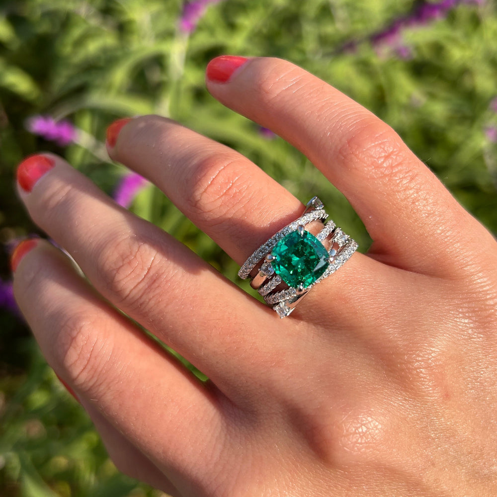 2 Pcs Green Cushion Cut Insert Bridal Sets Shine of Diamond