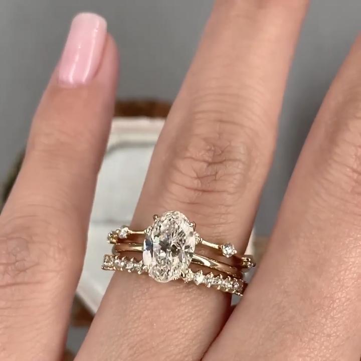 Oval Cut Stack 3pcs Wedding Bridal Set in Sterling Silver shineofdiamond