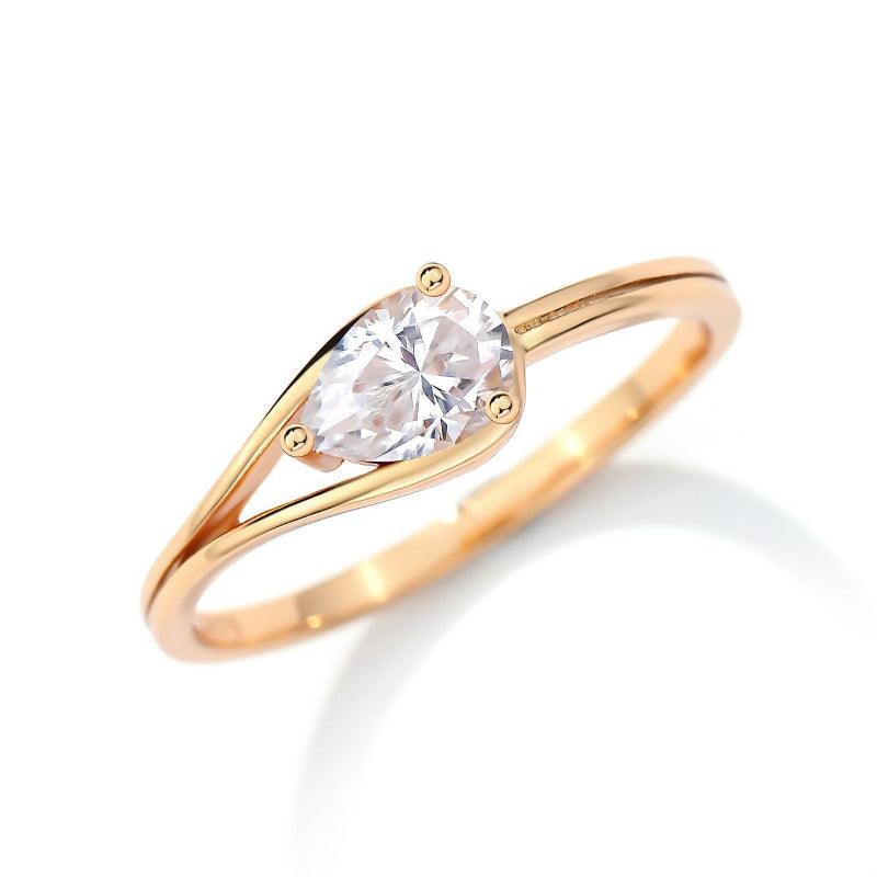 Simple 1.0ct Pear Cut 14K Rose Gold Plated Moissanite Ring Shine of Diamond