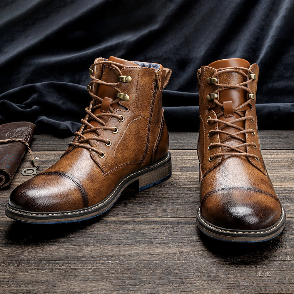 Brown Rugged Leather Western - Boots