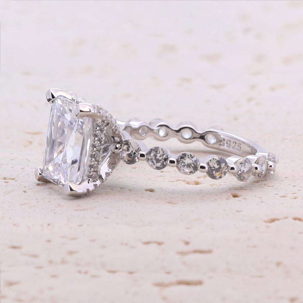 Classic 4.0ct Princess Cut Sterling Silver Engagement Ring with Half Eternity Band shine of diamond