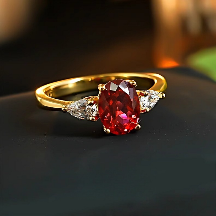 Classic Three-Stone 1.5ct Over Cut Ruby Red Engagement Ring Shine of Diamond