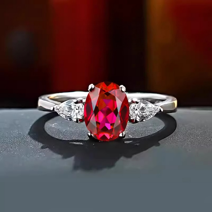 Classic Three-Stone 1.5ct Over Cut Ruby Red Engagement Ring Shine of Diamond