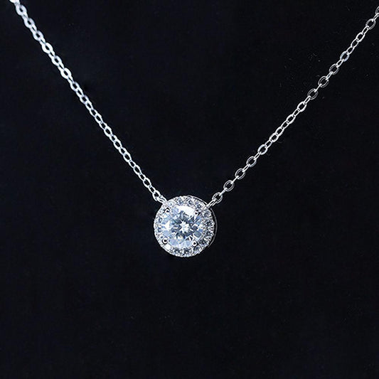 Classic 1.0 CT Round Cut Halo Design Moissanite Necklace Shine of Diamond