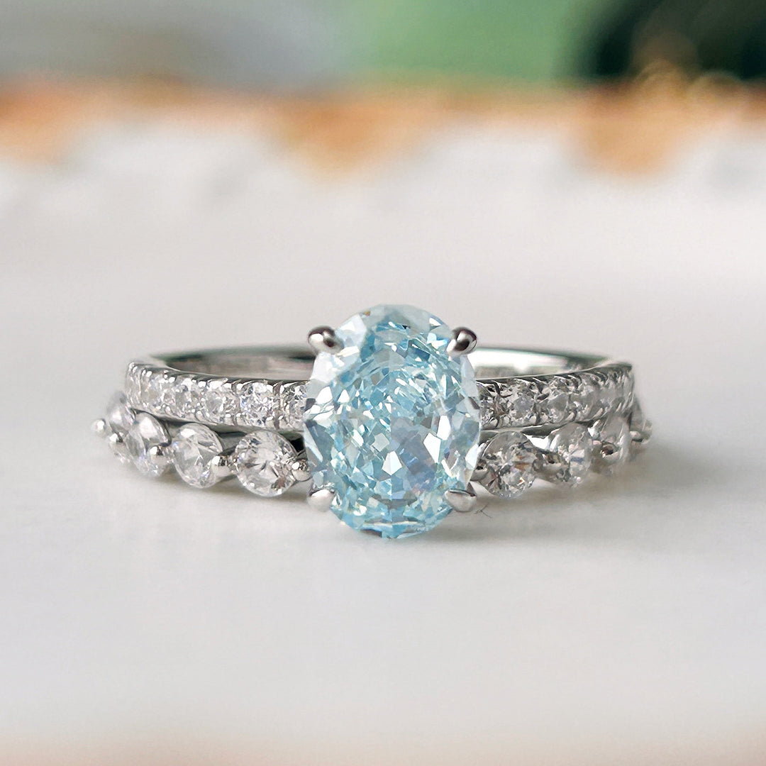 2 Pcs Stunning Blue Oval Cut Sterling Silver Bridal Set Carly Jewelry
