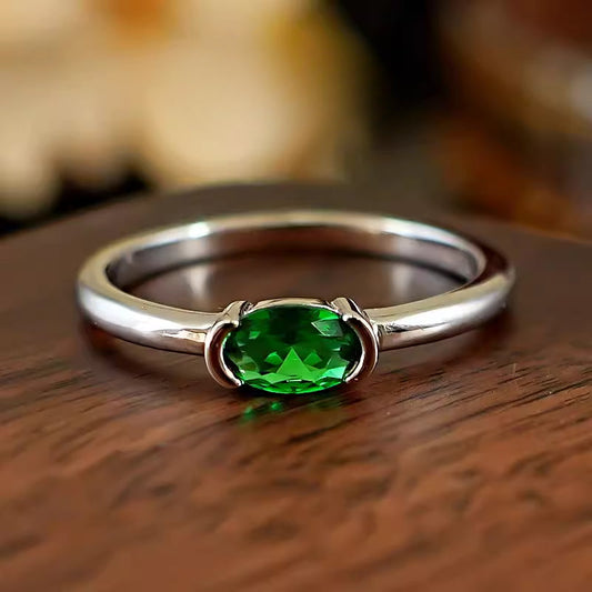 Simple Green Oval Cut Sterling Silver Ring Carly Jewelry