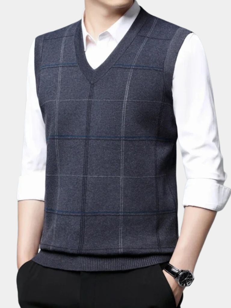 Academic Checkered Knit Vest - Casa  Laro CASA LARO