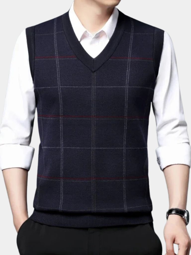 Academic Checkered Knit Vest - Casa  Laro CASA LARO