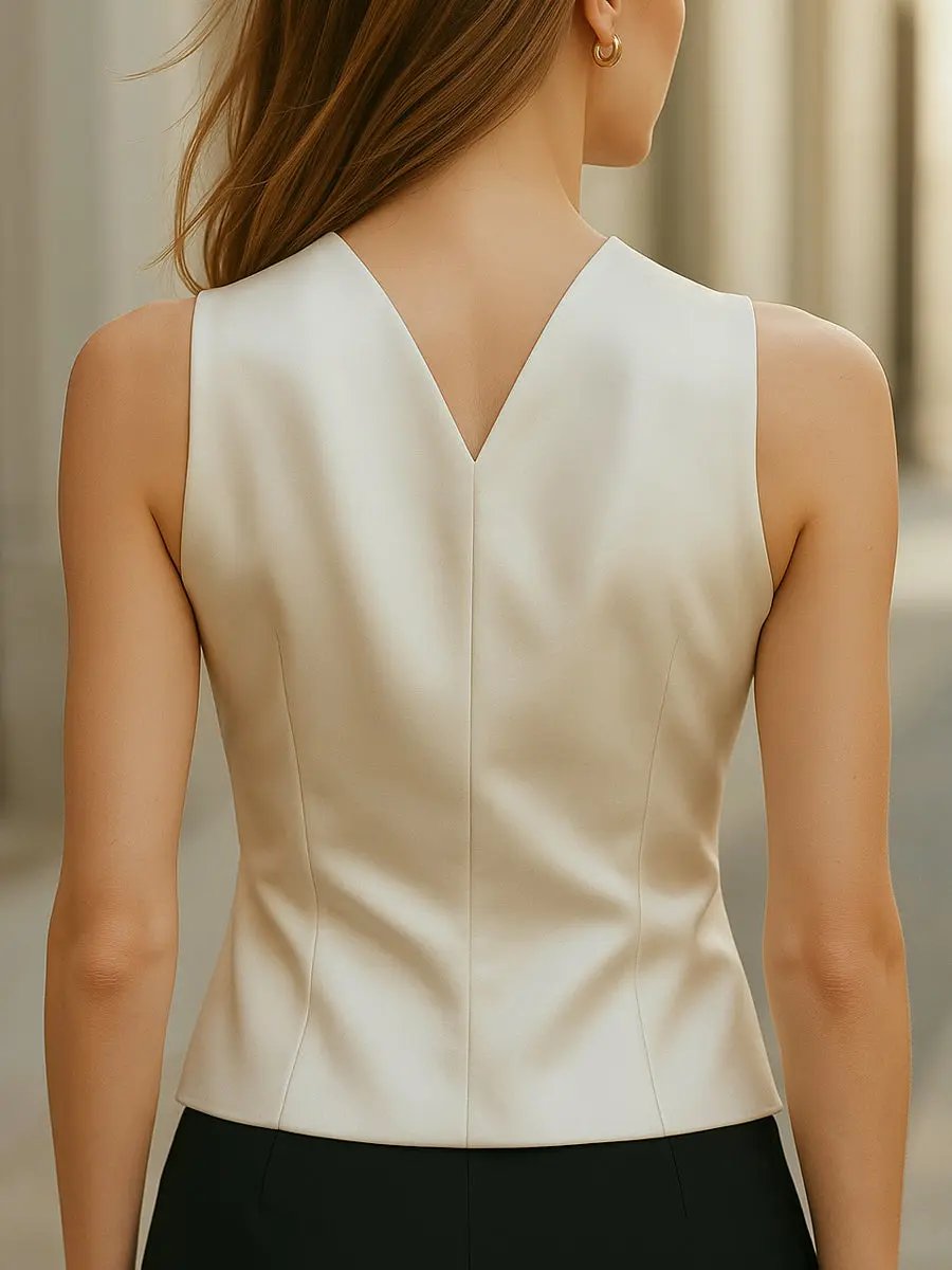 Asymmetric Satin Wrap with Gold Button Detail - Blouse CASA LARO