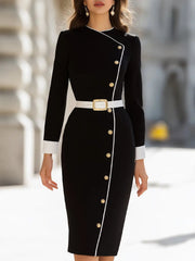 Asymmetrical Button-Front with Contrast Trim - Midi Dress CASA LARO